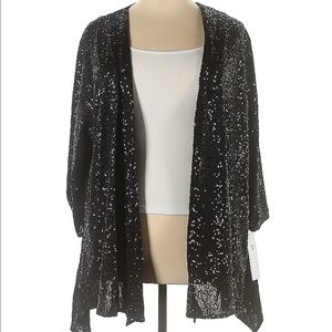 New with tags 2X Caroline Rose black sequin waterfall cardigan